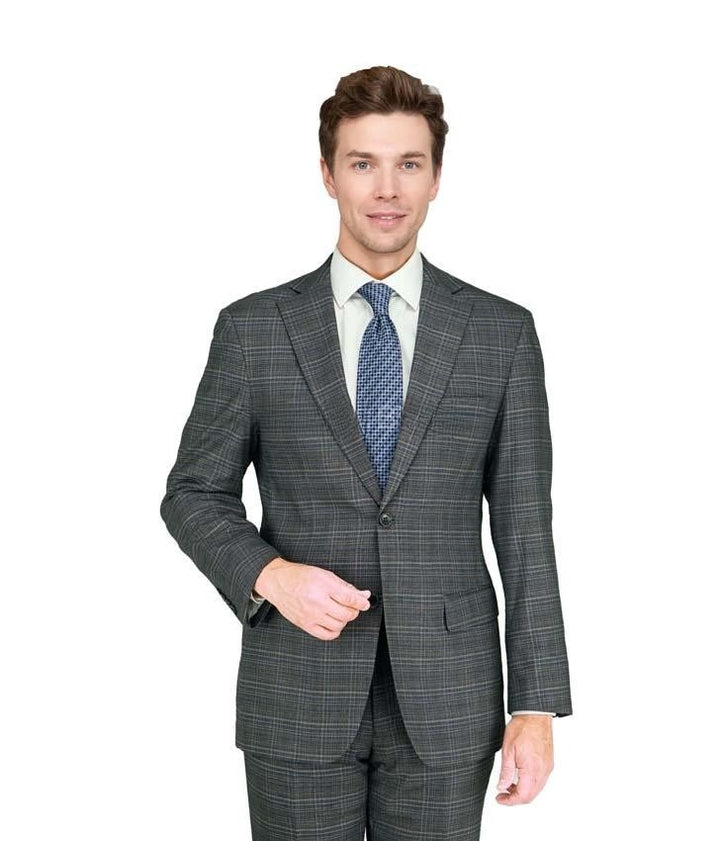 New York Man Italian Designer Charcoal Windowpane 2 Piece Suit (available in Slim or Modern fit)