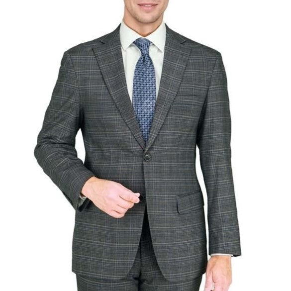 New York Man Italian Designer Charcoal Windowpane 2 Piece Suit (available in Slim or Modern fit)
