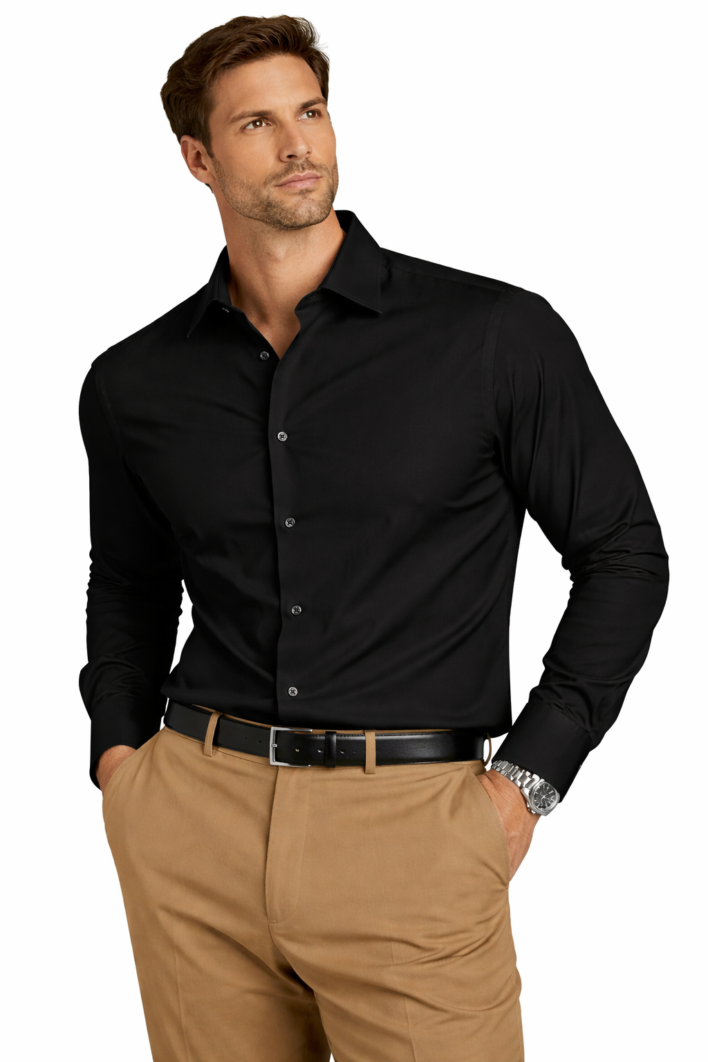 Vitarelli 4 Way Stretch Black Design Dress Shirts-Black - shirt | New York Man Suits
