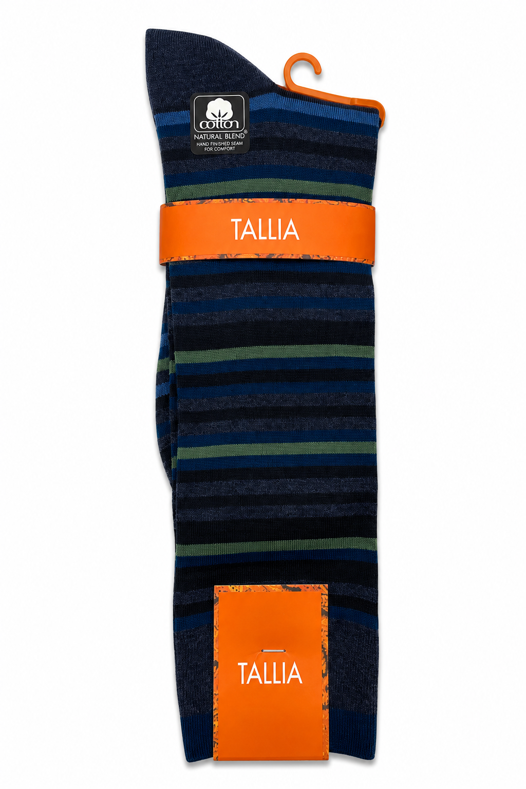 Tallia men's striped dress socks in navy, green and teal
