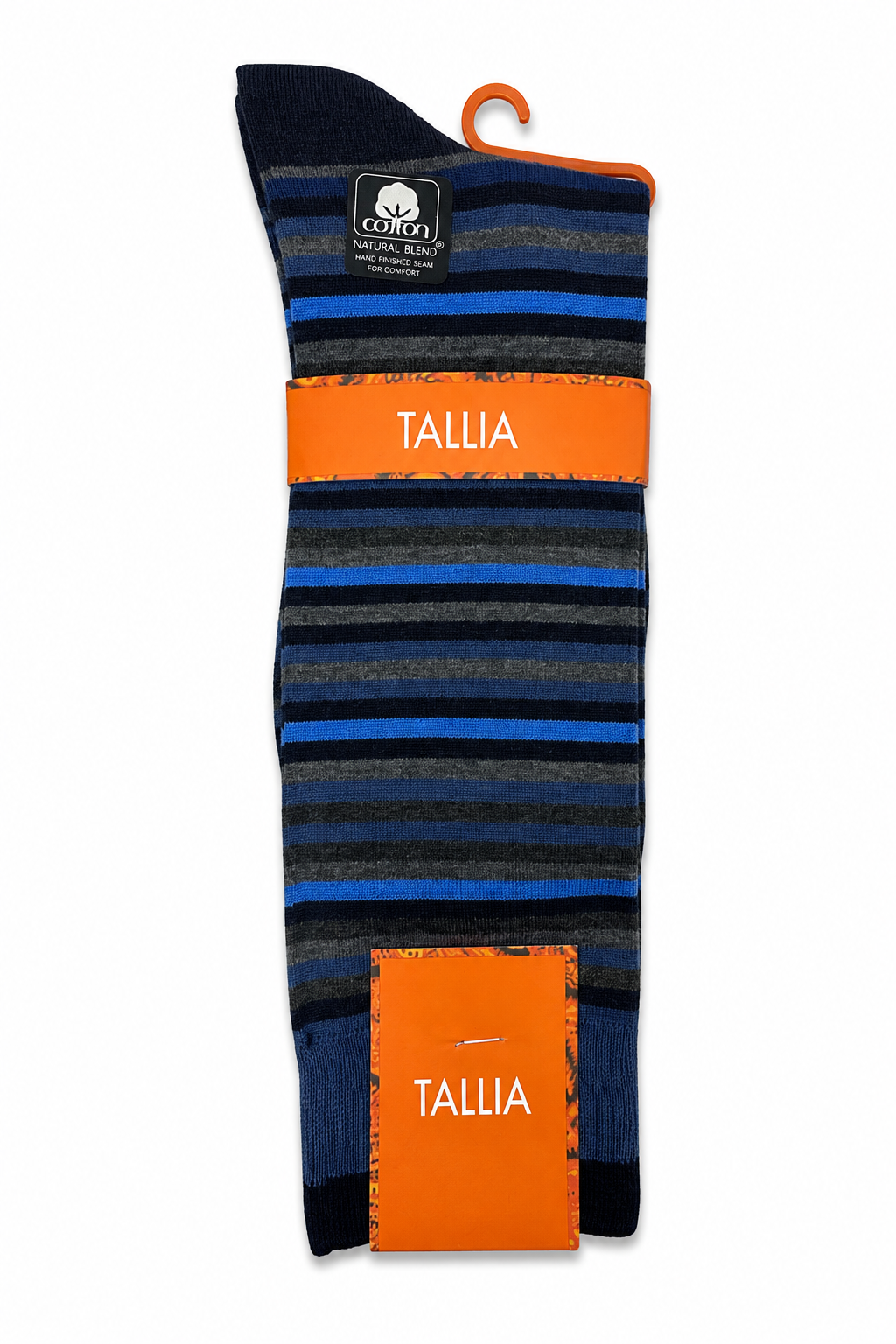 Tallia men's striped dress socks in grey, royal blue and navy