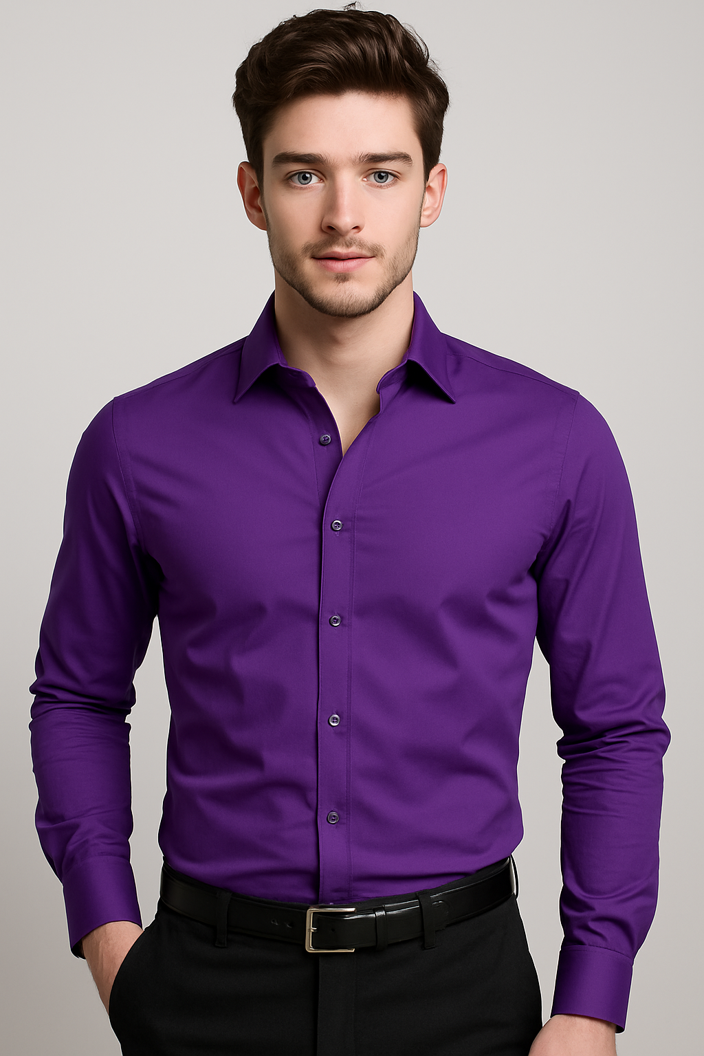 BeSpoke Mens Fancy Stretch Fabric Long Sleeve-Purple - menswear | New York Man Suits