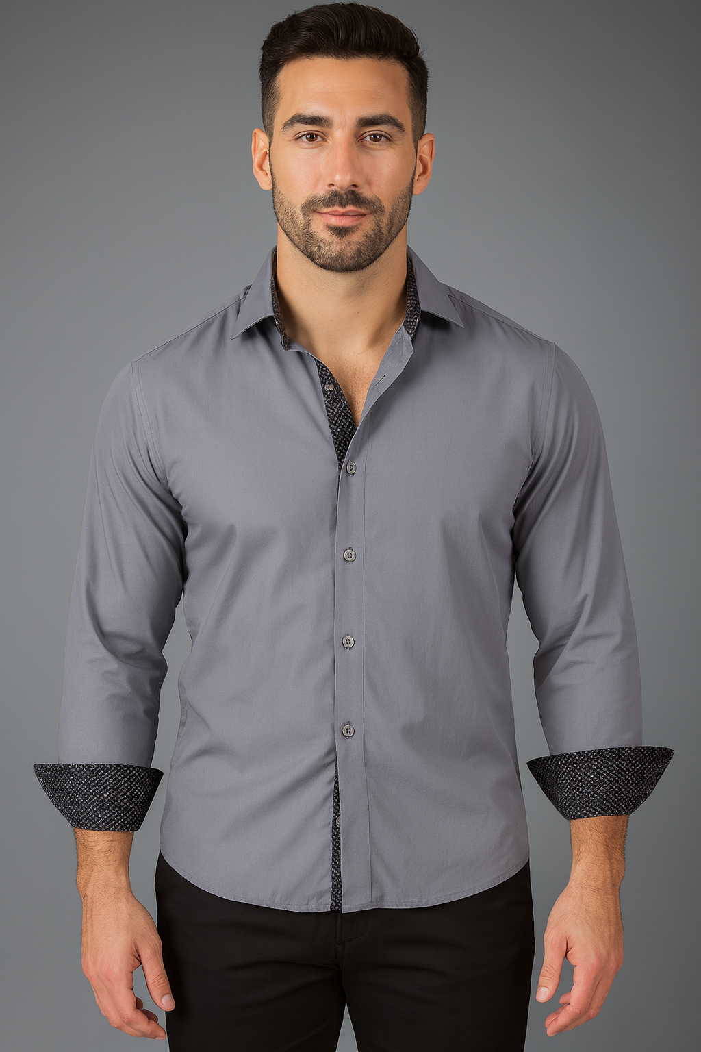 BC Collection Mens Fancy Stretch Fabric Long Sleeve-Gray