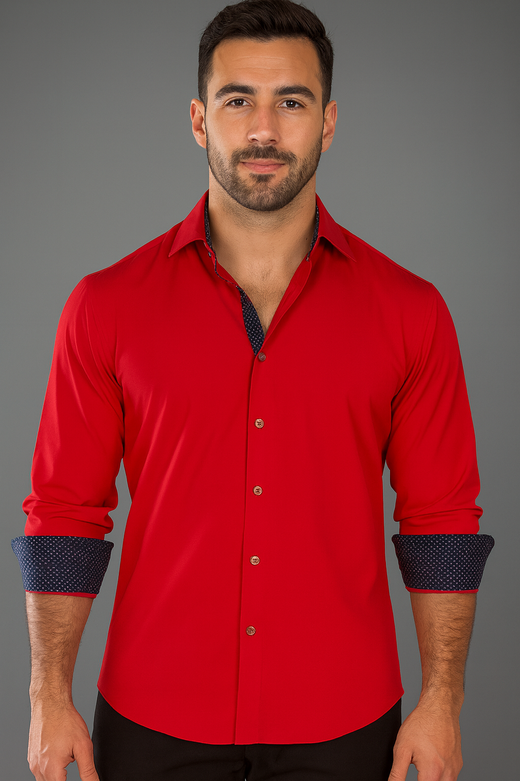 BeSpoke Mens Fancy Stretch Fabric Long Sleeve-Red