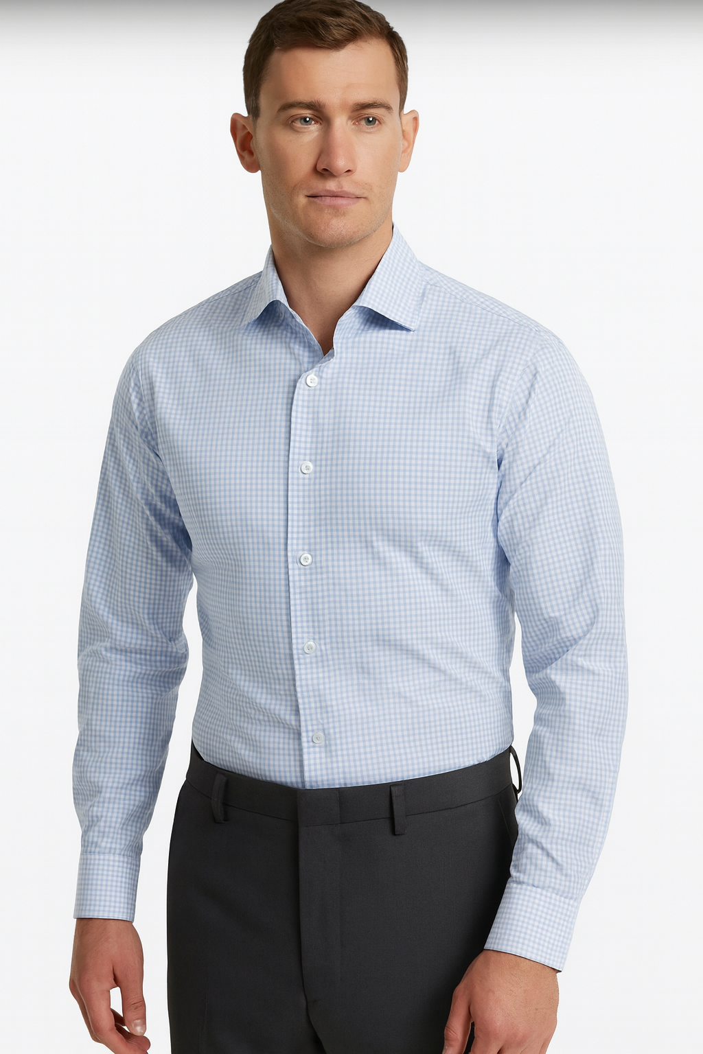 Vitarelli 4 Way Stretch White with Blue Design Dress Shirts-White