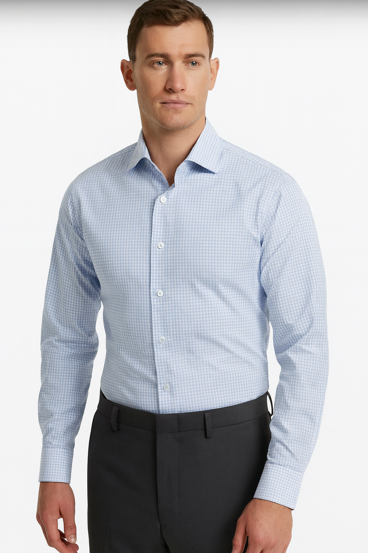 Vitarelli 4 Way Stretch White with Blue Design Dress Shirts-White