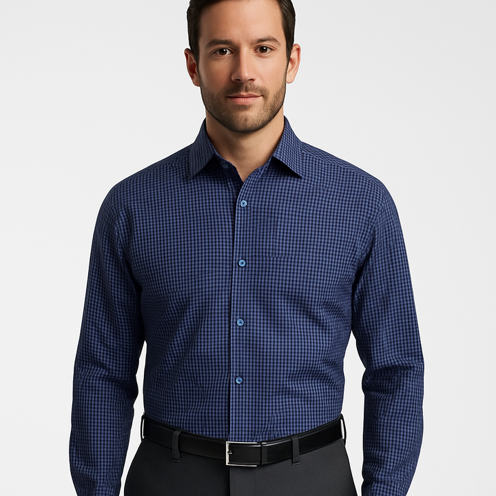 Vitarelli 4 Way Stretch Navy Design Dress Shirts-Navy