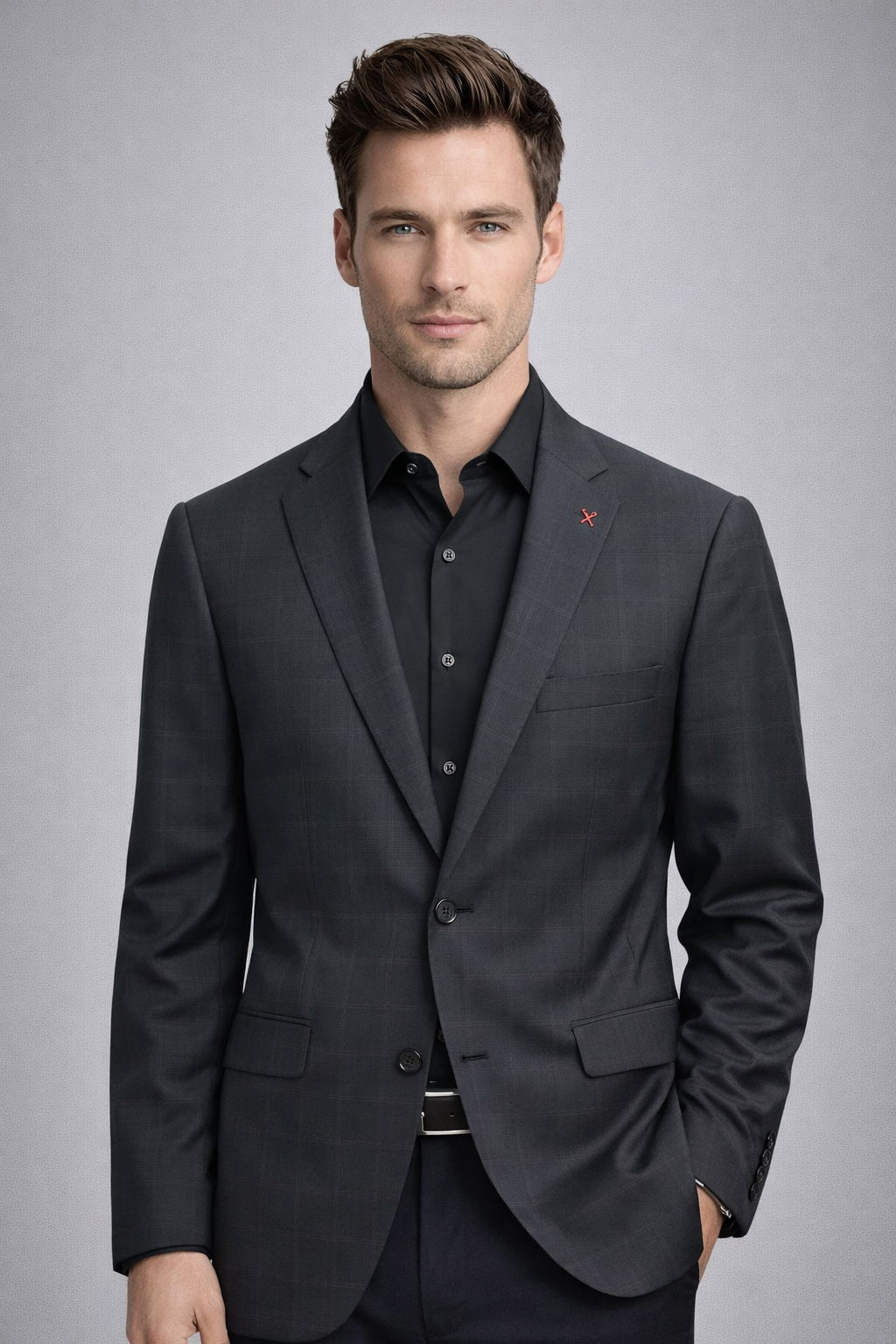 Mantoni 2 Button Modern Fit Wool Suit-Black WP