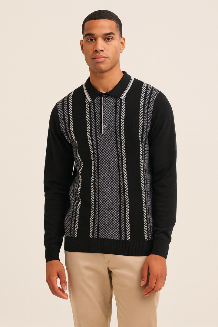 Cigar Black and Grey Knitted Polo Sweater