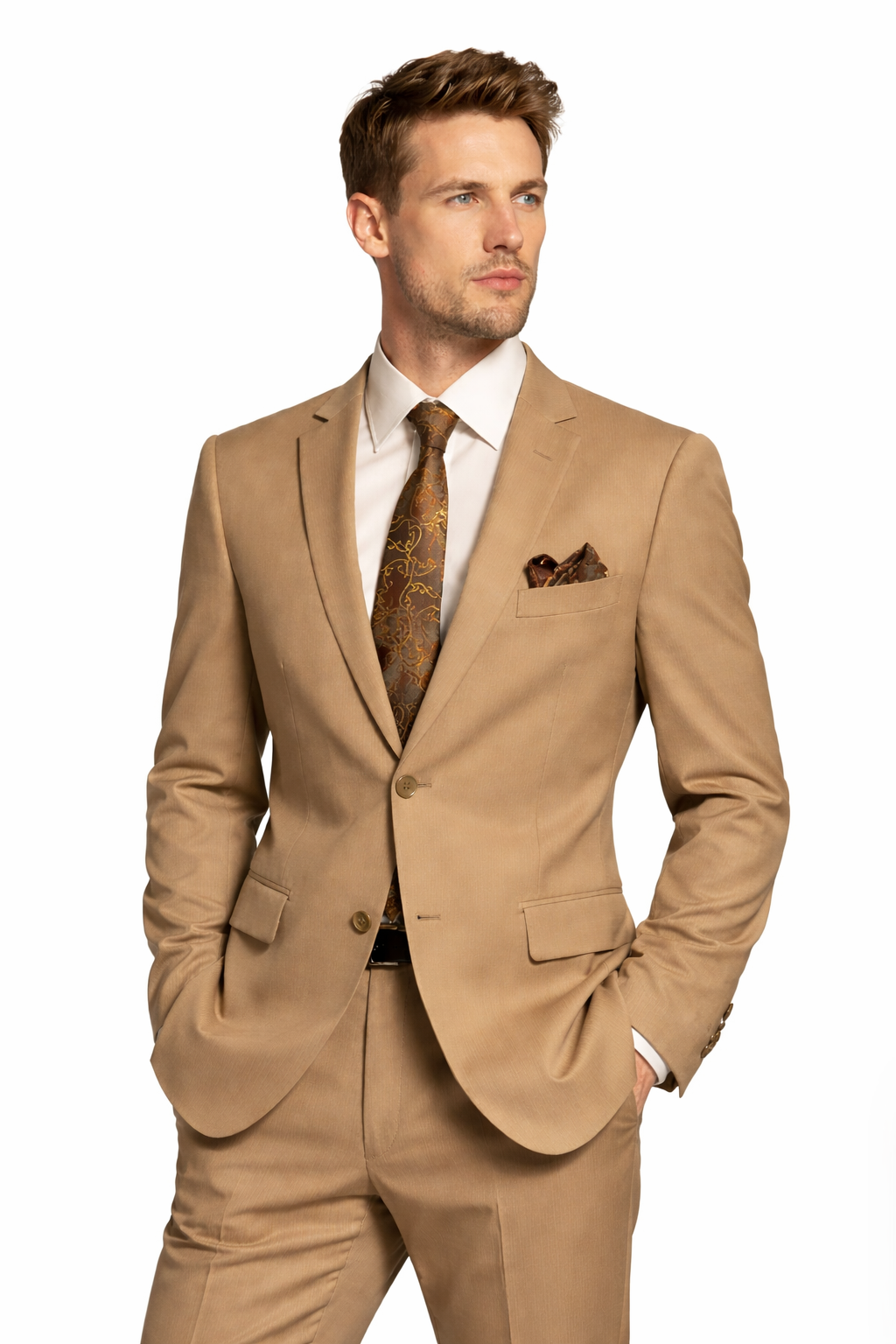 Mantoni 2 Button Modern Fit Wool Suit-16-Camel - suit | New York Man Suits