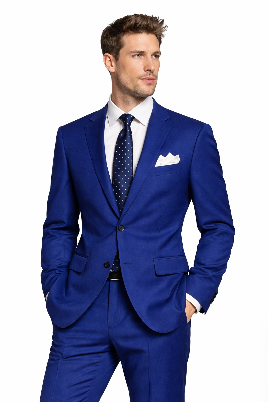 Mantoni 2 Button Modern Fit Wool Suit-6-New Blue