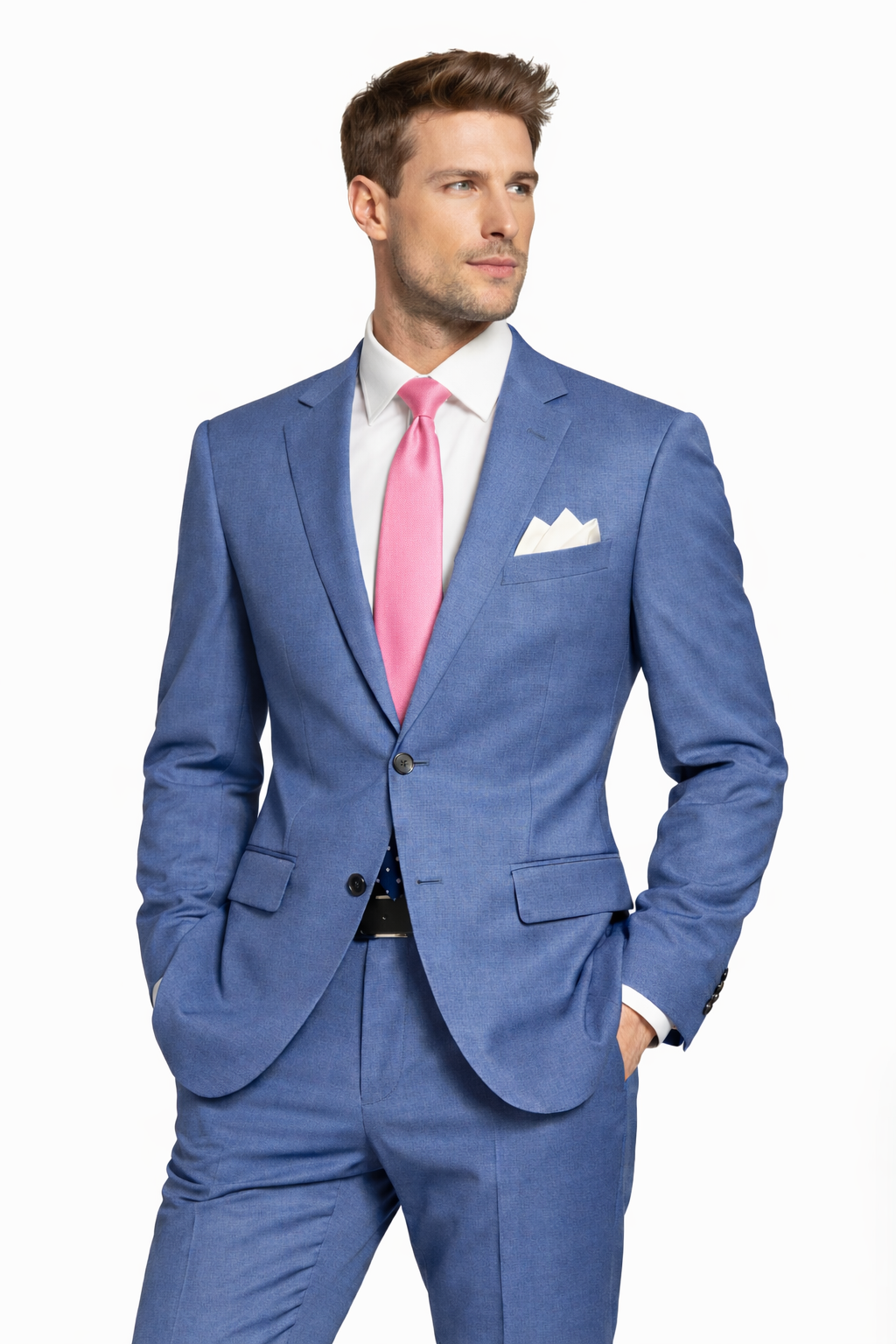 Mantoni 2 Button Modern Fit Wool Suit-Sky Blue