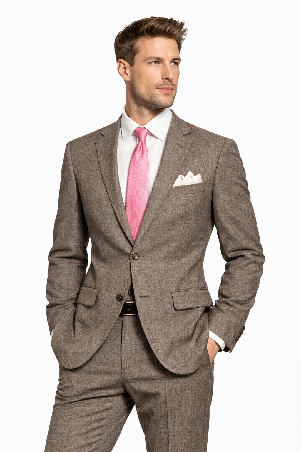 Mantoni 2 Button Modern Fit Wool Suit-Taupe