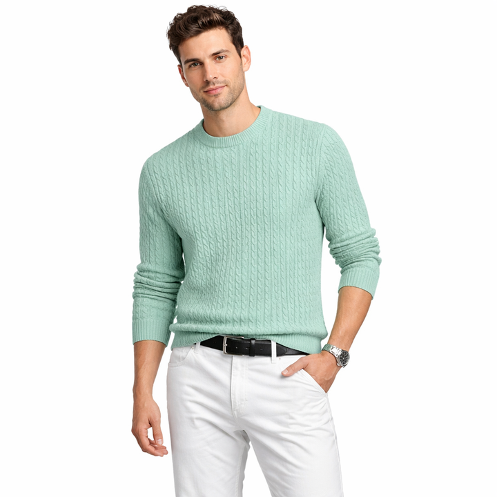 Lavne Mint Color Mock Neck Cable Sweater Short Sleeve