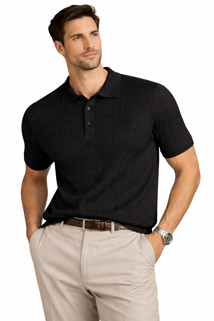 Laven Ny  Fancy 3 Butto  Polo Collar Short Sleeve-Black