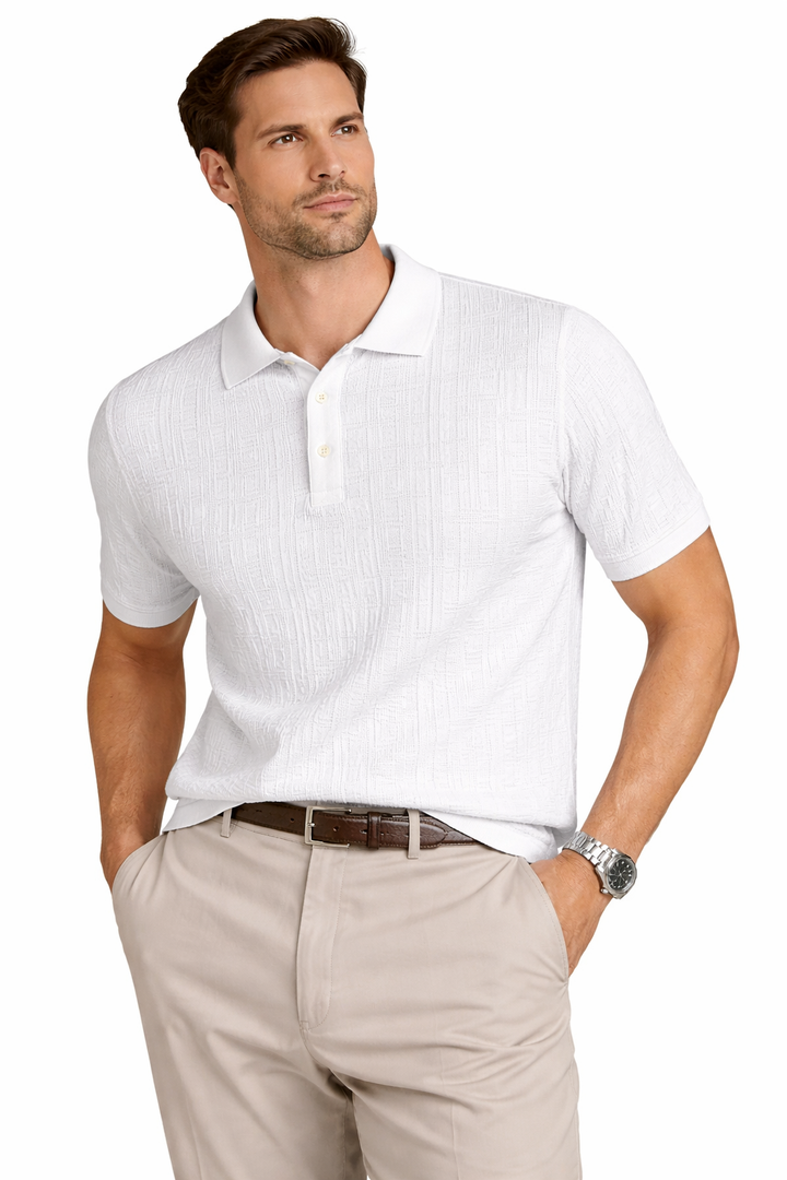 Laven Ny  Fancy 3 Butto  Polo Collar Short Sleeve-White
