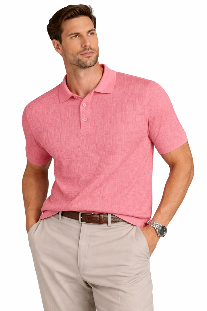 Laven Ny  Fancy 3 Butto  Polo Collar Short Sleeve-Rose