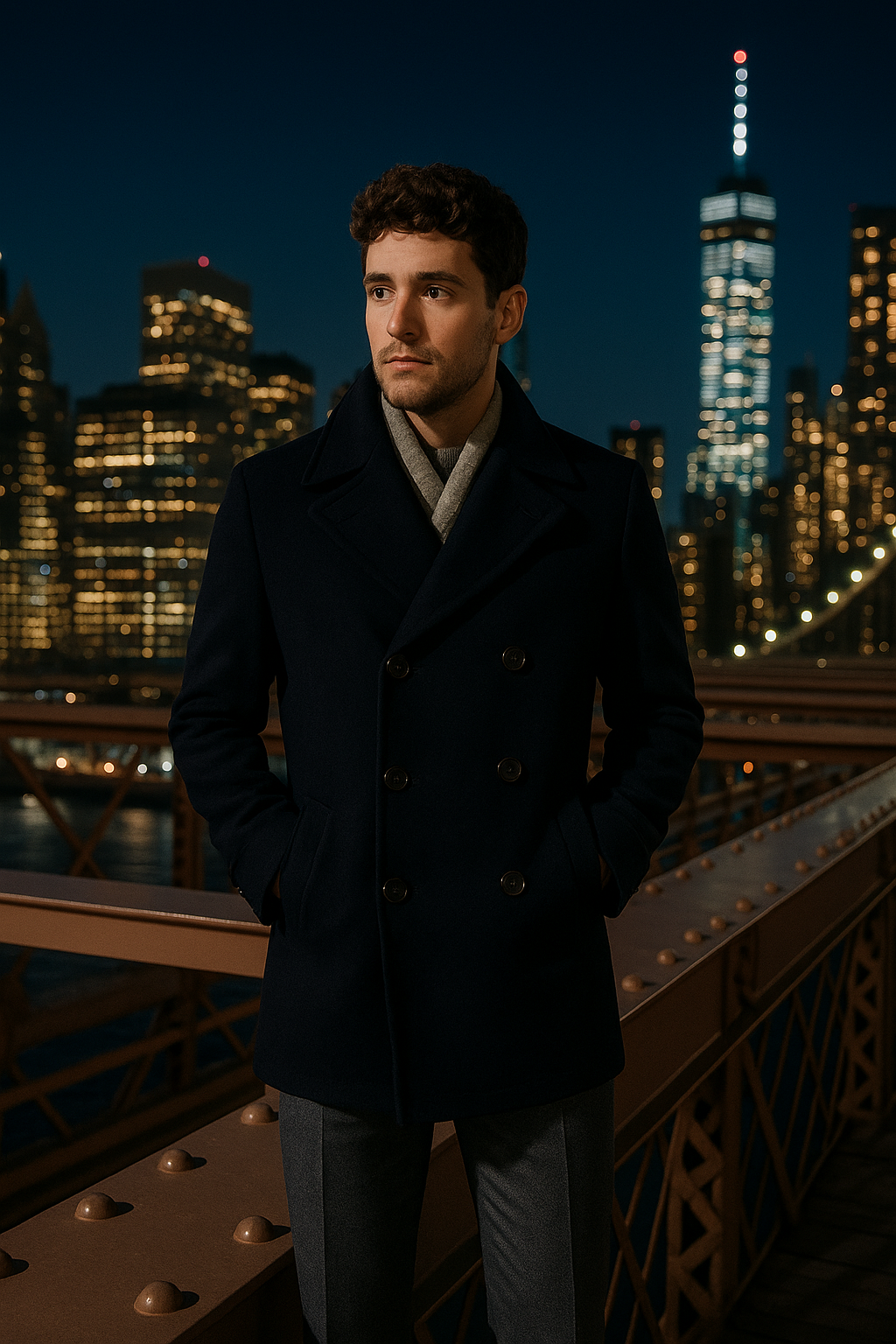 Tommy Hilifiguer Men`s Double Peacoat Overcoat-Navy - jacket - view 2 | New York Man Suits