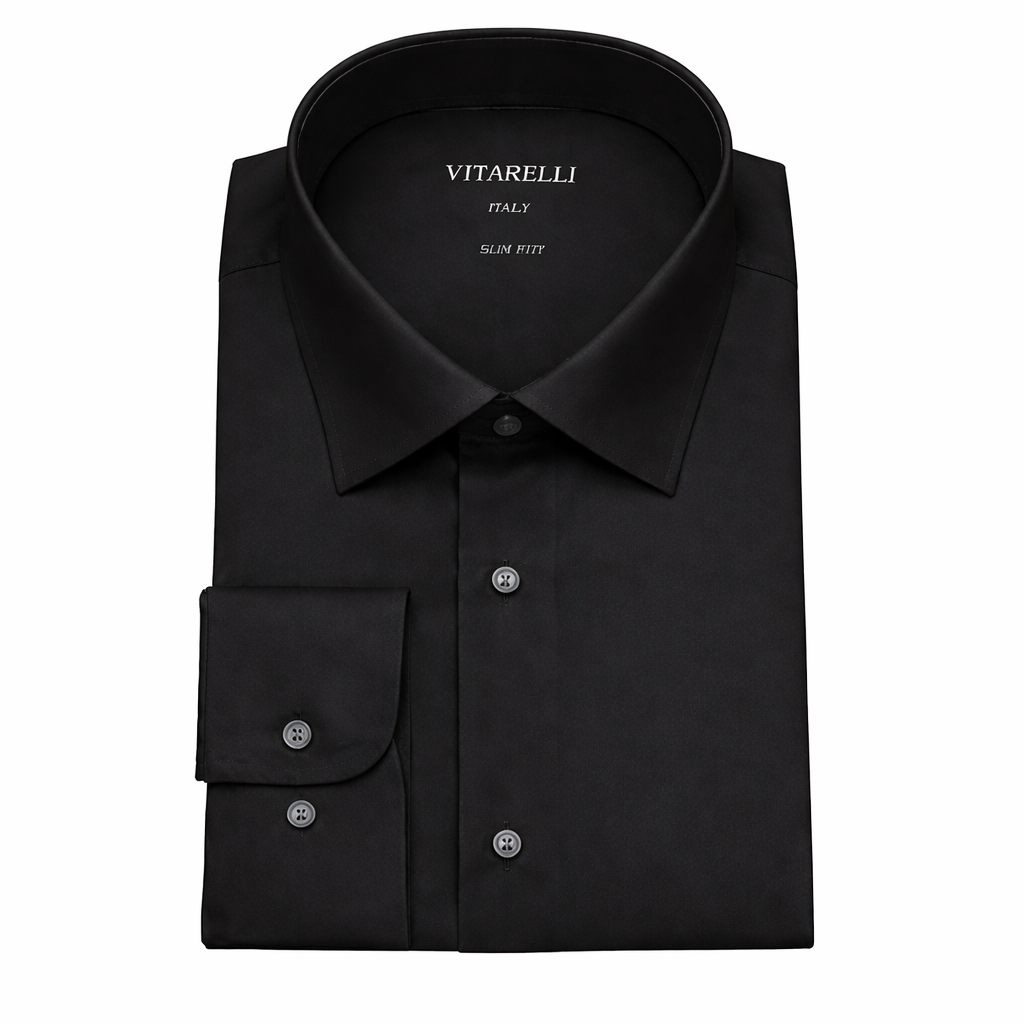 Vitarelli 4 Way Stretch Black Design Dress Shirts-Black - shirt - view 2 | New York Man Suits