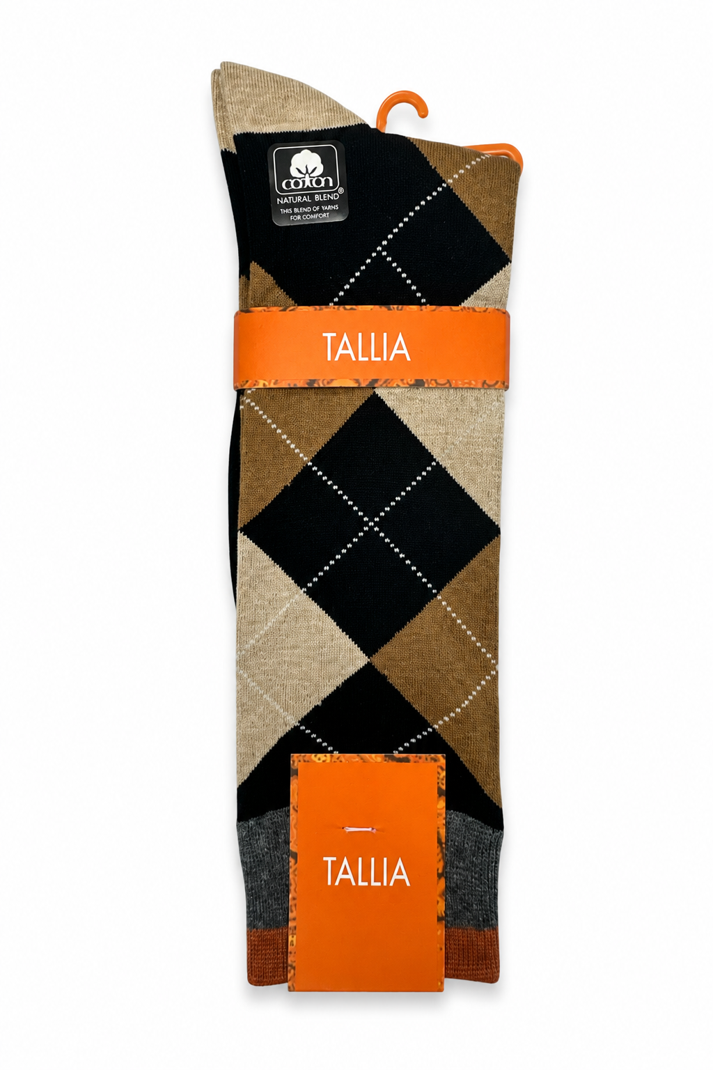 Tallia men's argyle dress socks in black, camel and cream