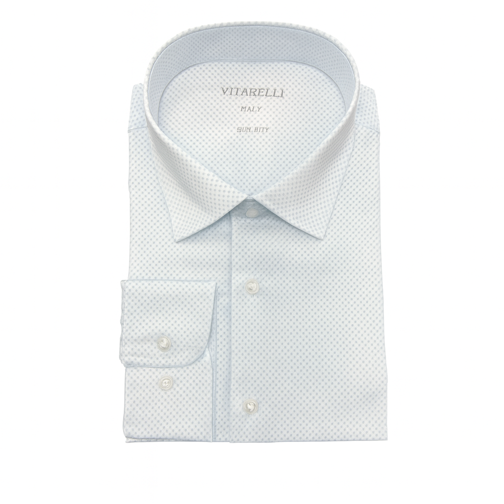Vitarelli 4 Way Stretch White with Blue Design Dress Shirts-White - shirt - view 2 | New York Man Suits