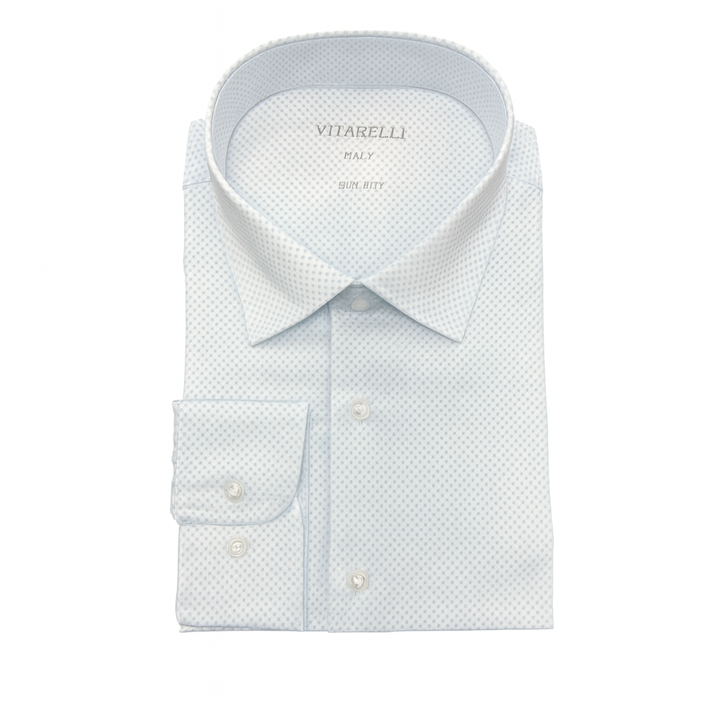 Vitarelli 4 Way Stretch White with Blue Design Dress Shirts-White
