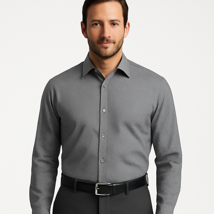 Vitarelli 4 Way Stretch Navy Design Dress Shirts-Gray