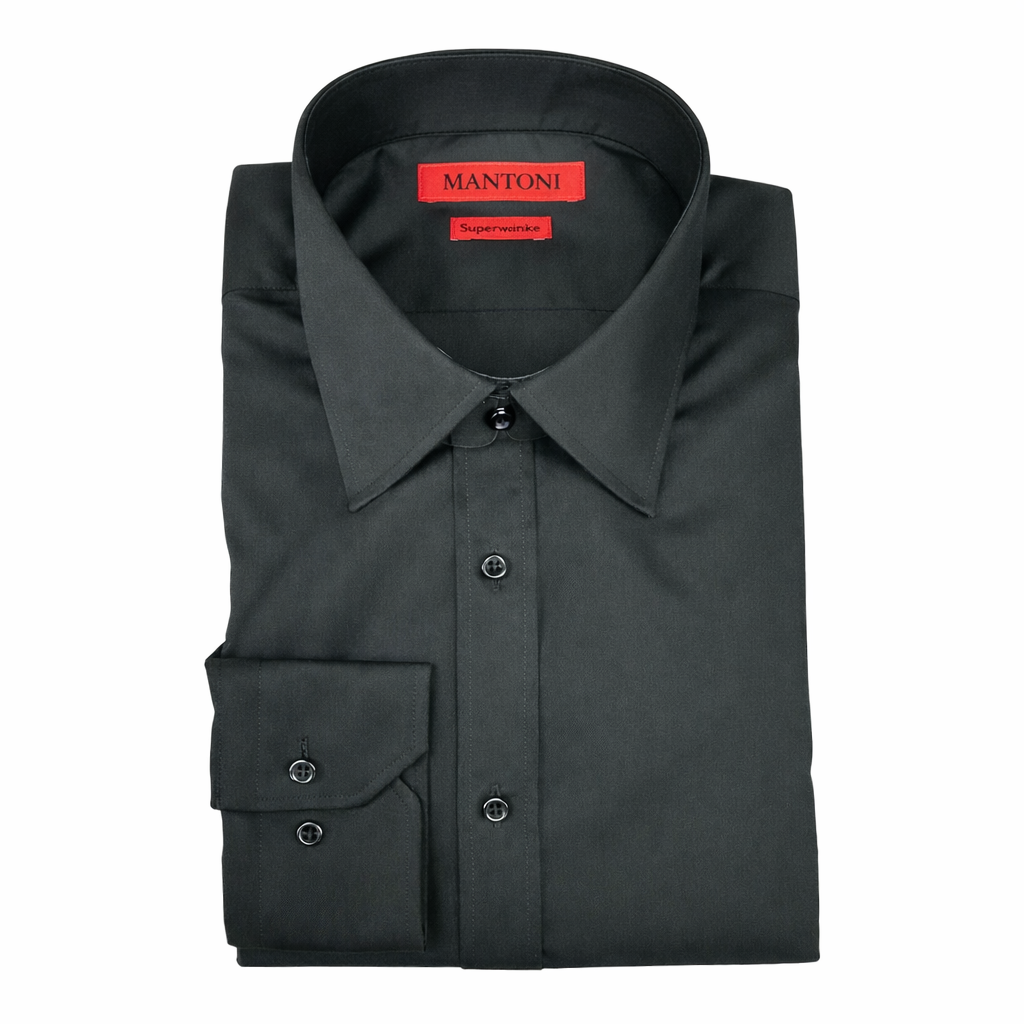 Mantoni Regular Fit Wrinkle Free Solid Dress SHIRT-Black - shirt - view 2 | New York Man Suits