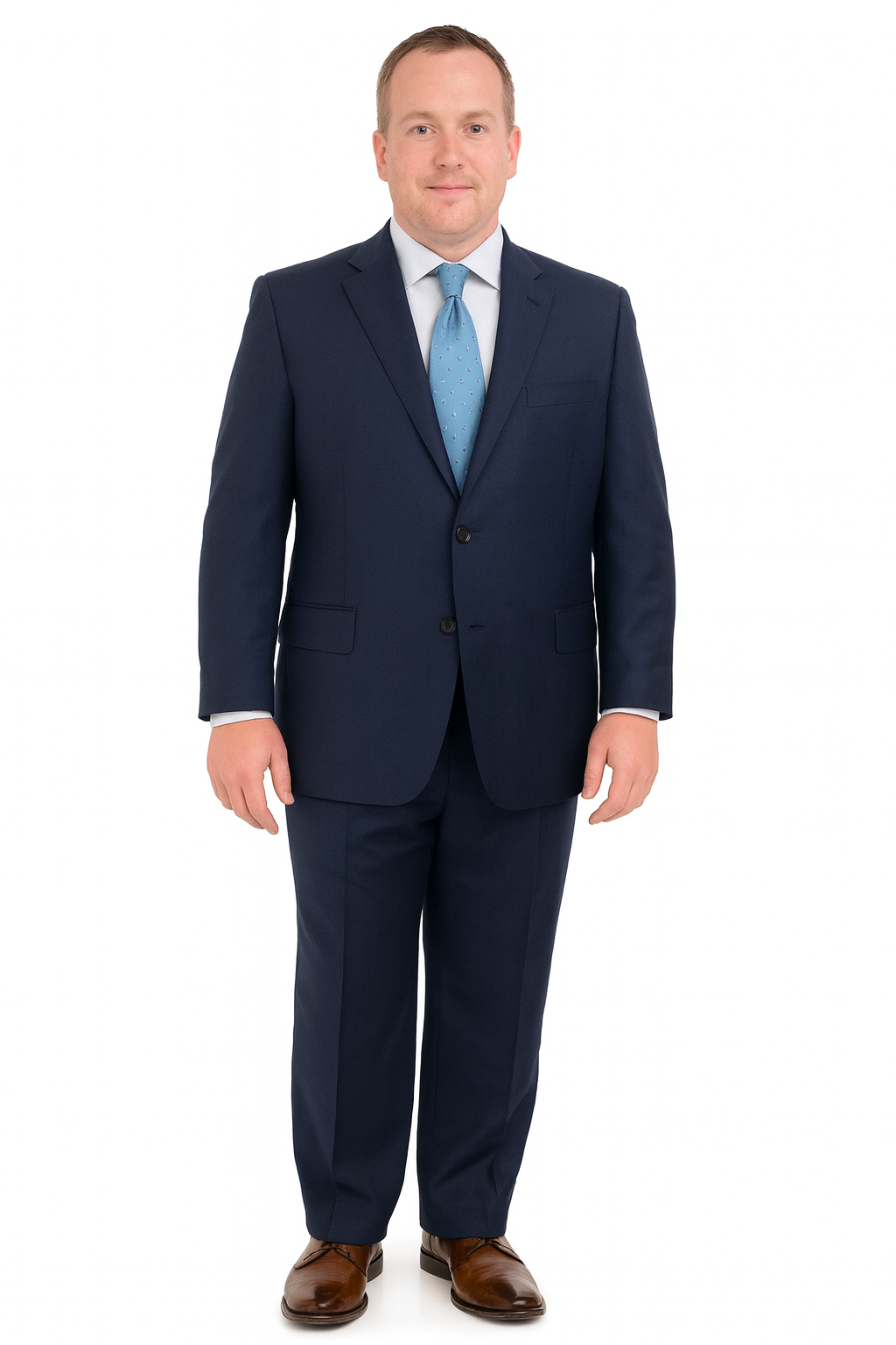 Avivi Collectio  2BTD  WOOL SOLID PORTLY SUIT-Dark Navy