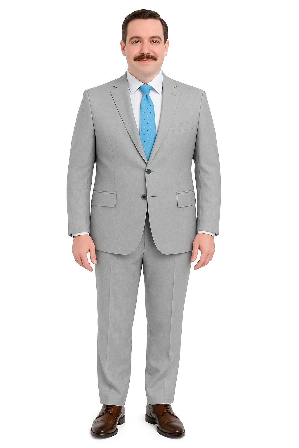 Avivi Collection  2BTD  WOOL SOLID PORTLY SUIT-Light Grey