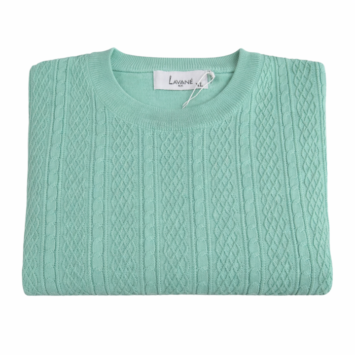 Lavne Mint Color Mock Neck Cable Sweater Short Sleeve
