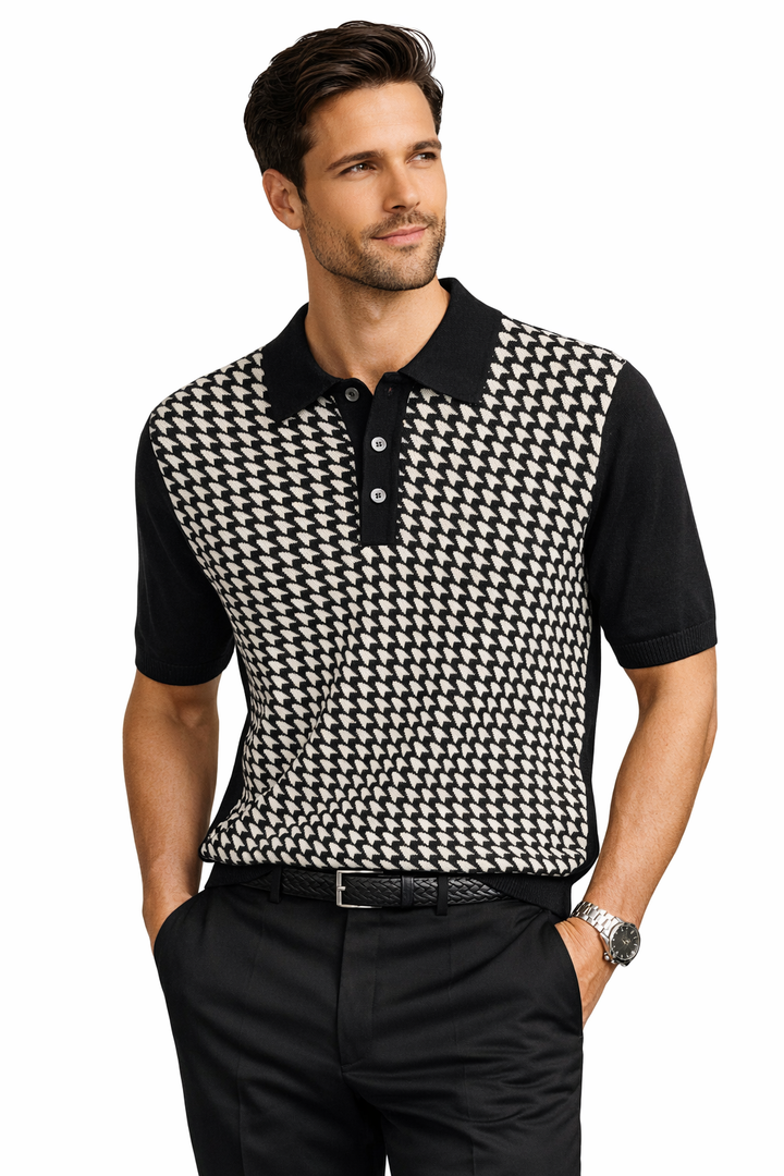 Laven Ny  Fancy 3 Button Pollar Short Sleeve-Black