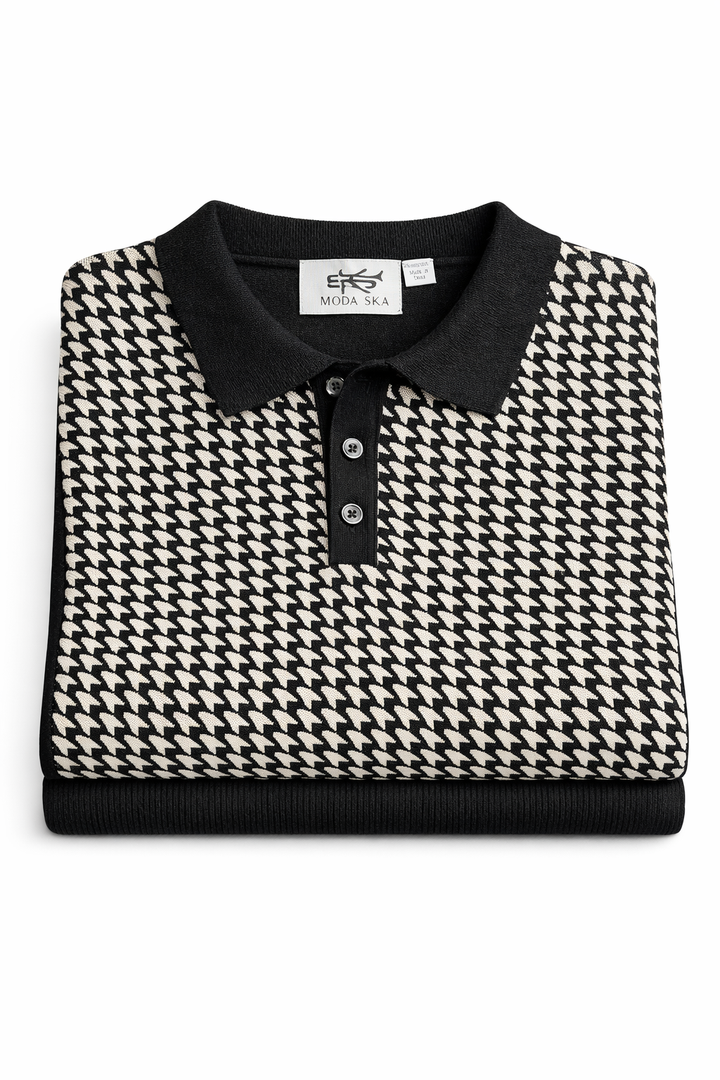 Laven Ny  Fancy 3 Button Pollar Short Sleeve-Black