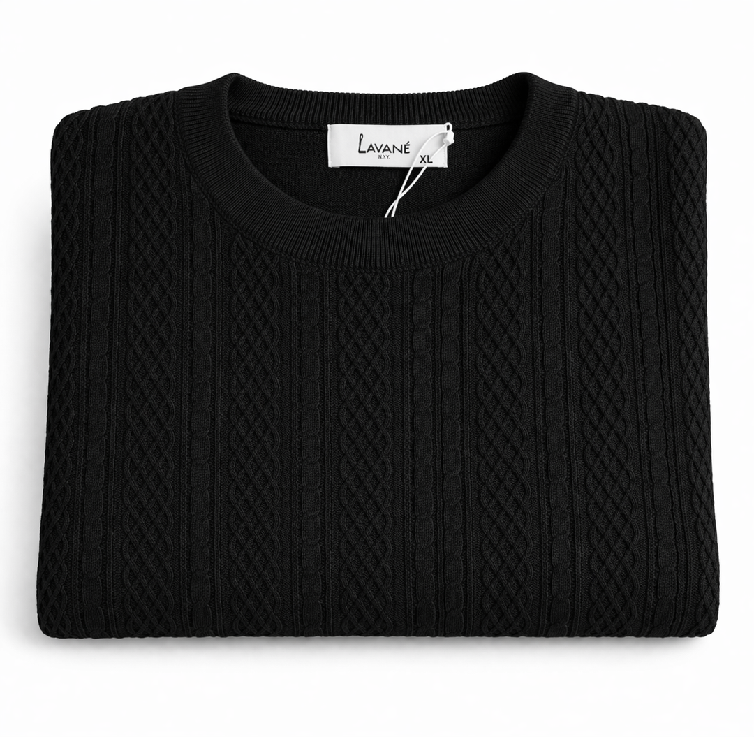 Laven Ny  Fancy Mock Neck Sweater Short Sleeve-Black