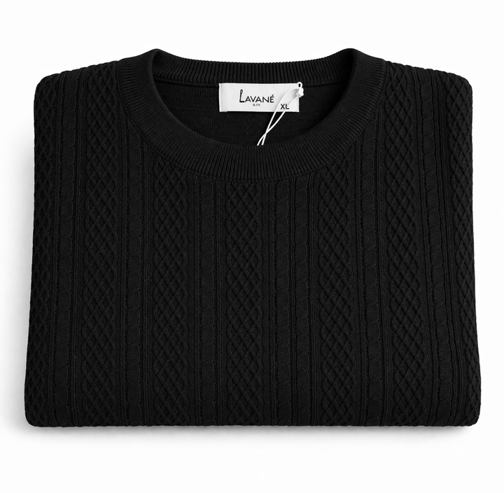 Laven Ny  Fancy Mock Neck Sweater Short Sleeve-Black