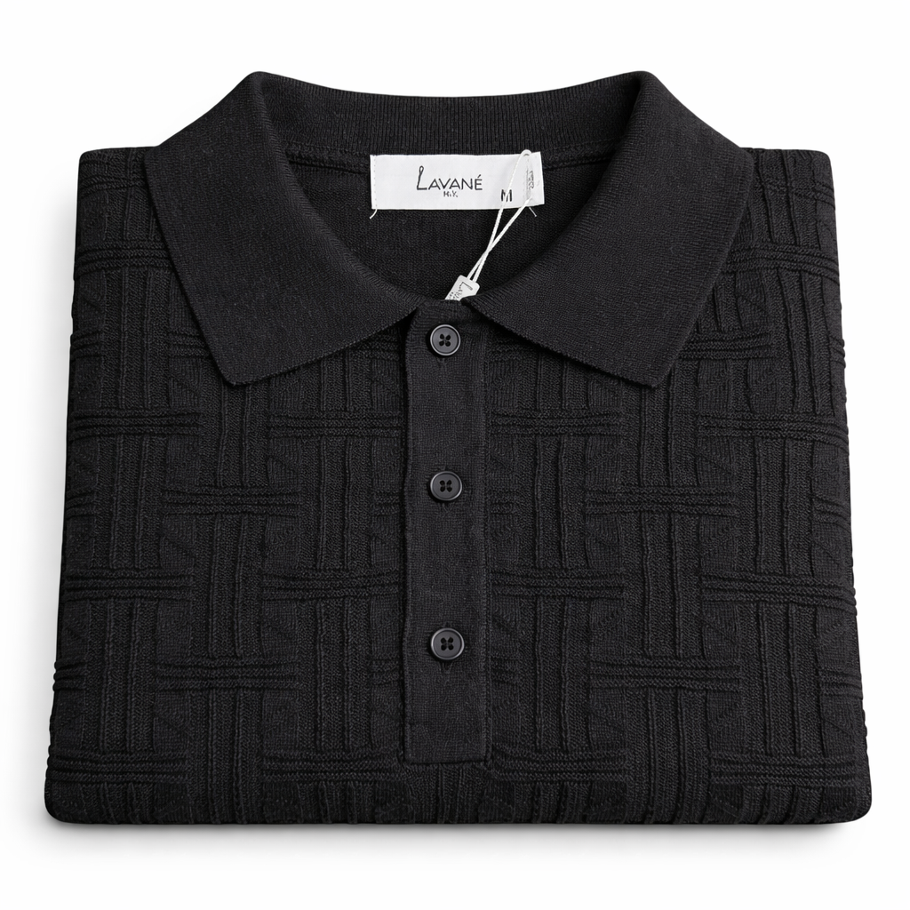 Laven Ny  Fancy 3 Butto  Polo Collar Short Sleeve-Black