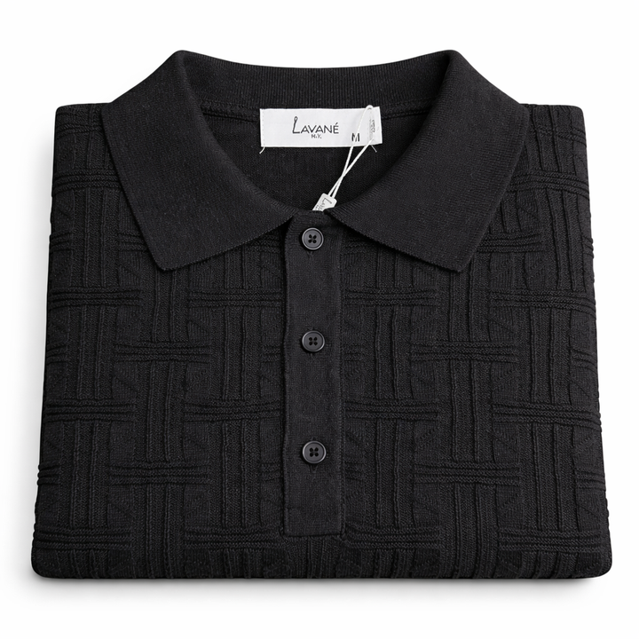 Laven Ny  Fancy 3 Butto  Polo Collar Short Sleeve-Black