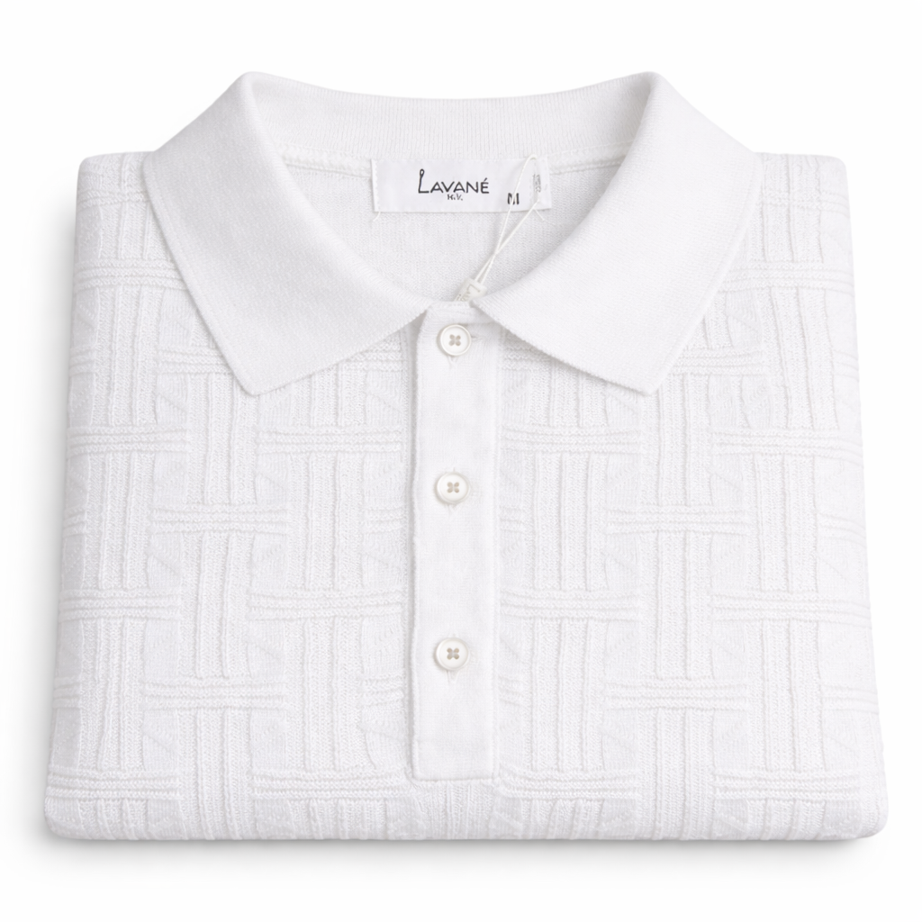 Laven Ny  Fancy 3 Butto  Polo Collar Short Sleeve-White