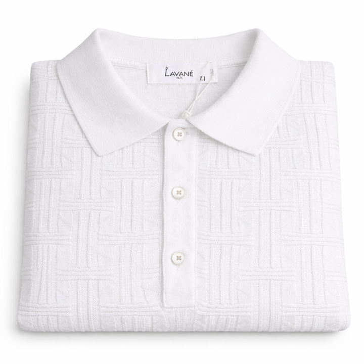 Laven Ny  Fancy 3 Butto  Polo Collar Short Sleeve-White