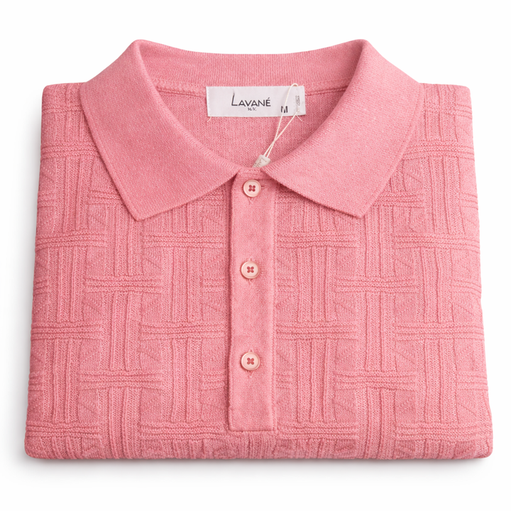 Laven Ny  Fancy 3 Butto  Polo Collar Short Sleeve-Rose