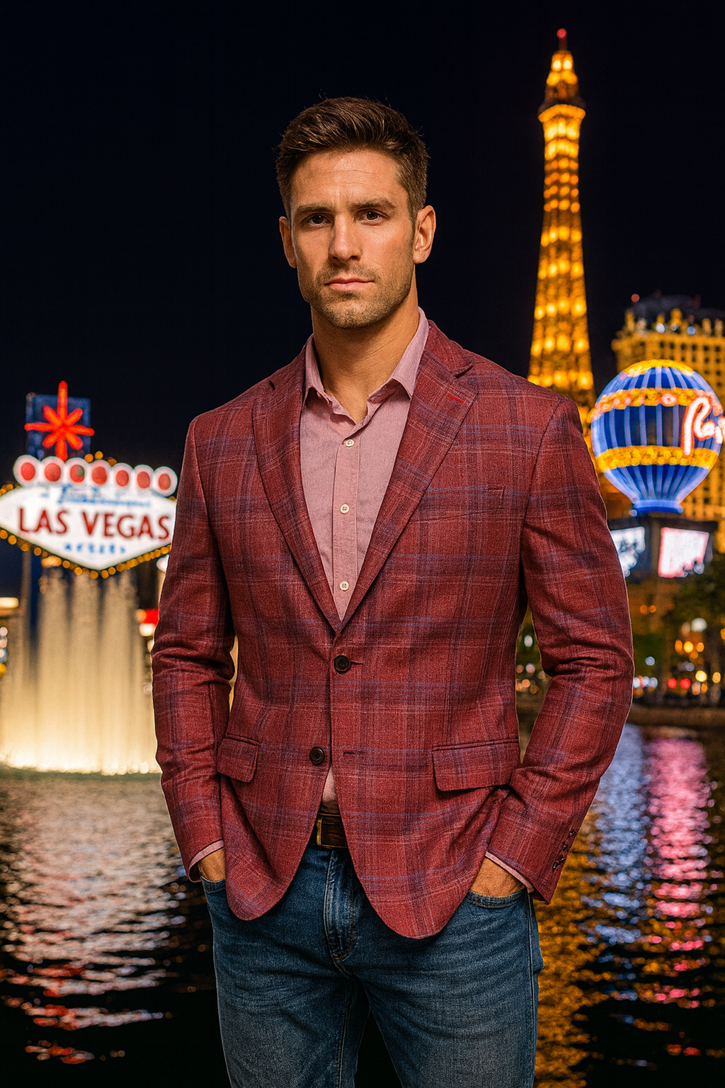 Tailor Red 2 Button Unconstructed Sport Jacket-Burgundy WP