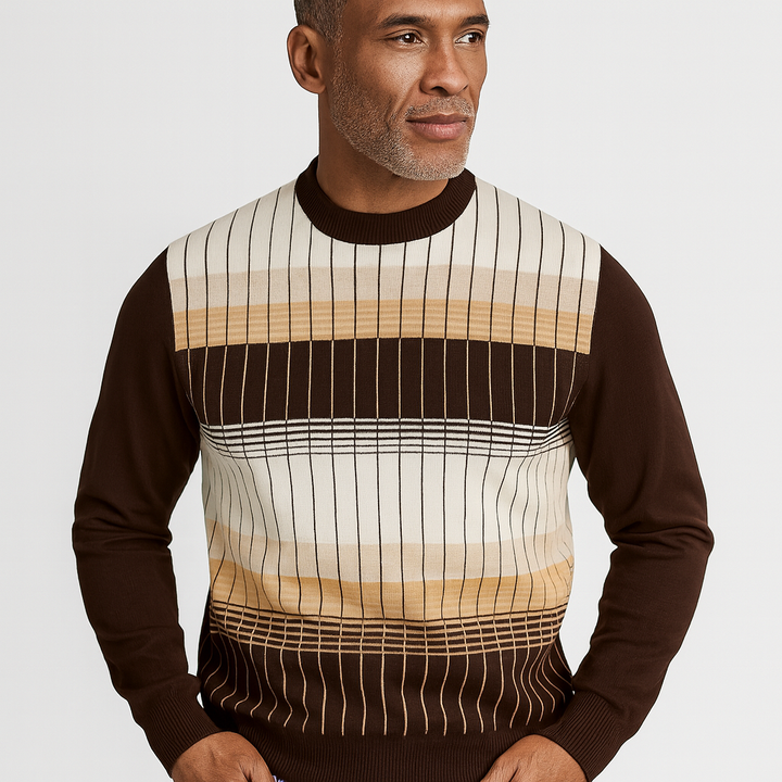 New York Man Fancy Printed CrewMock Long Sleeve