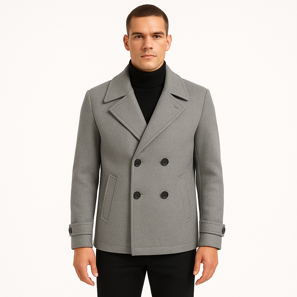 Tommy Hilifiguer  Men`s Double Peacoat Overcoat-Light Grey