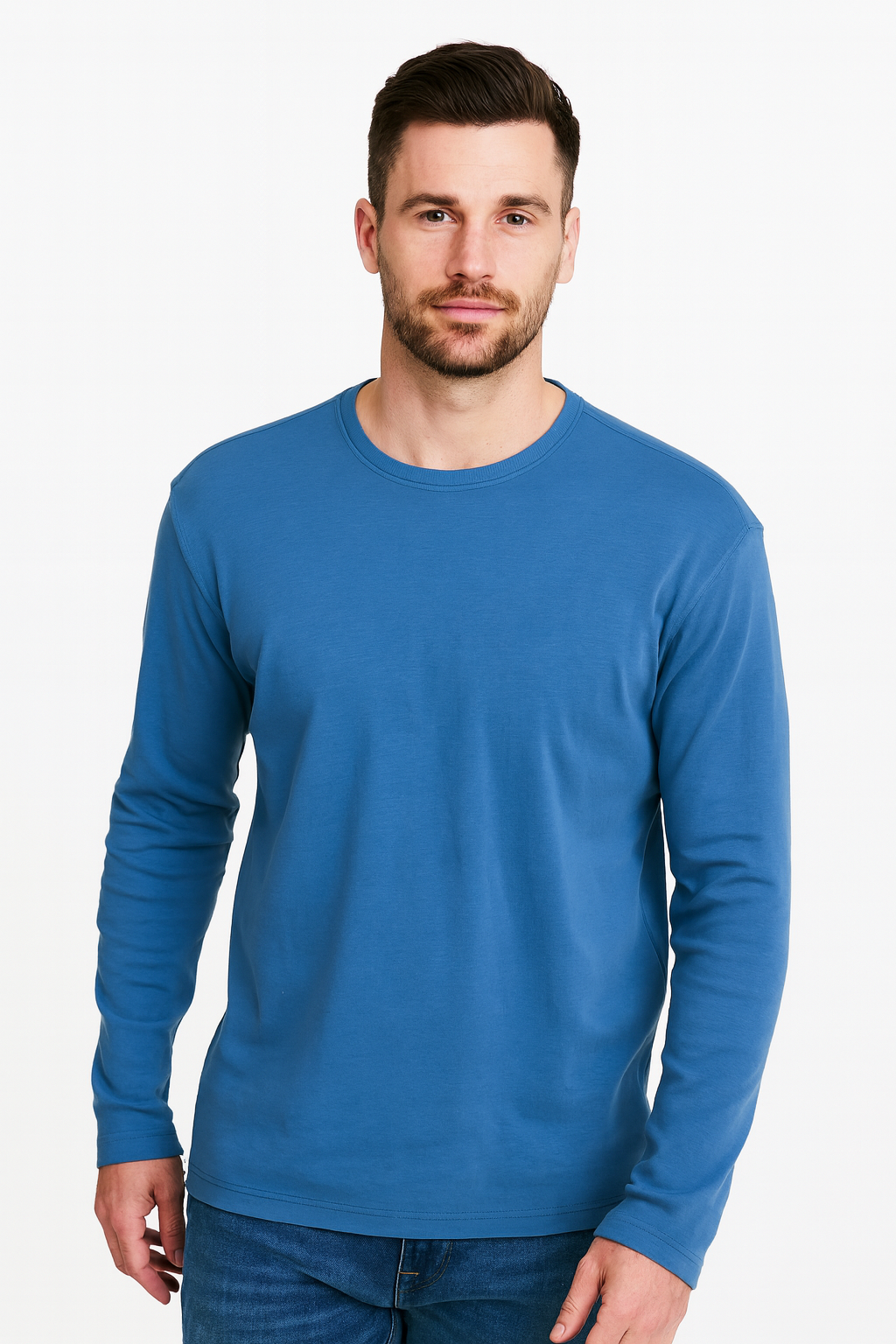 Brain Uomo Pima Cotton Crew Neck Long Sleeve T-Shirt - shirt in Black - view 2 | New York Man Suits