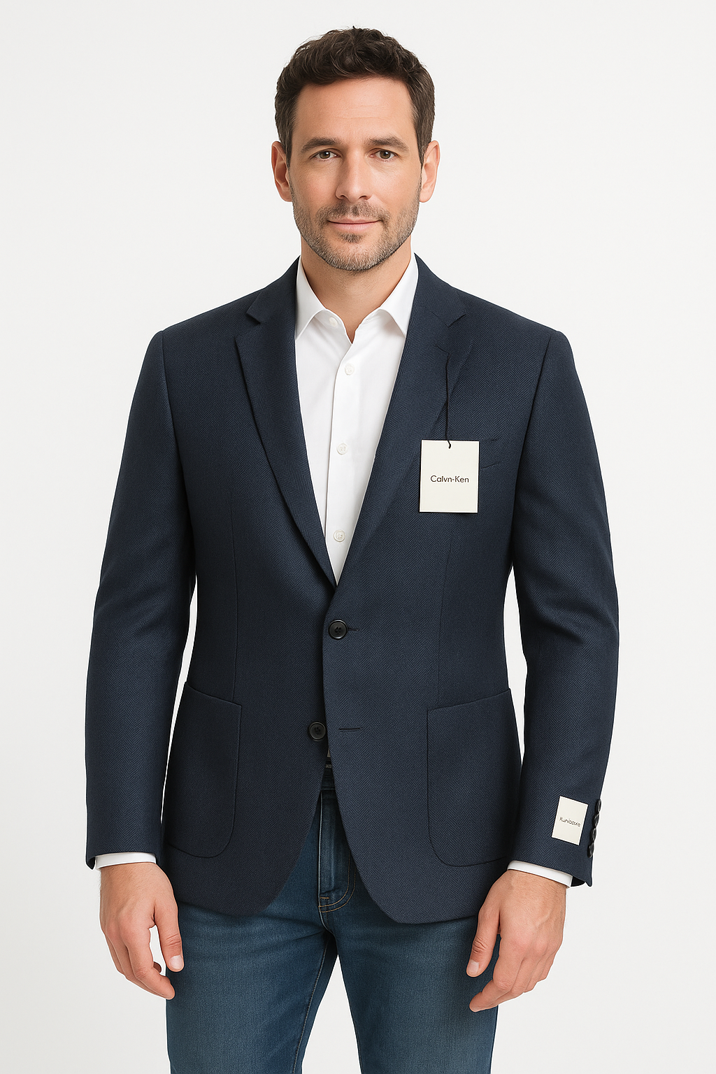 Calvin Klein 2 Button Blue Herringbone Sport Jacket - jacket - view 2 | New York Man Suits