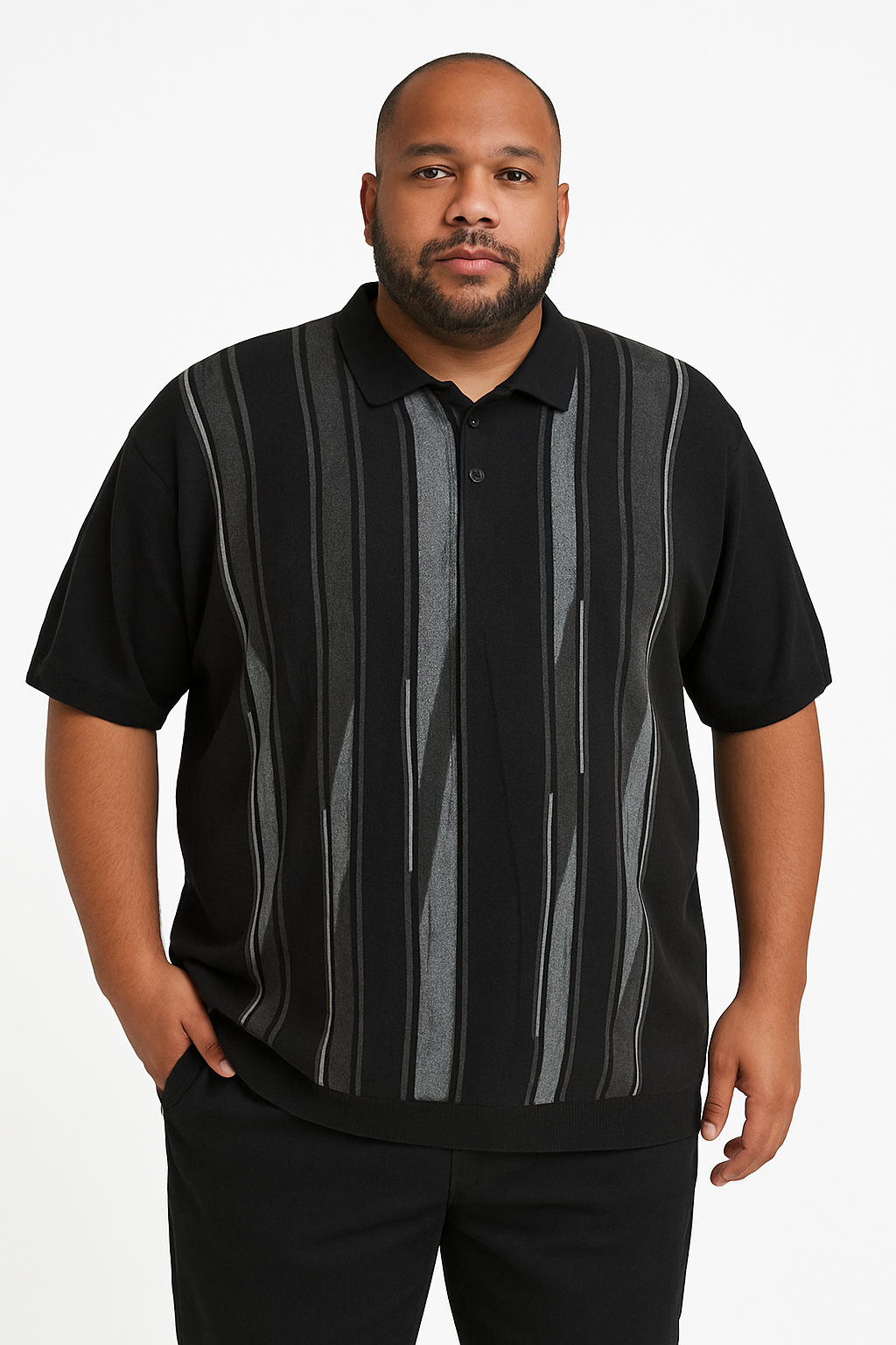 Lavane Big and Tall Fancy Polo Black and Grey Color Mock Shirt Sleeve - shirt - view 2 | New York Man Suits