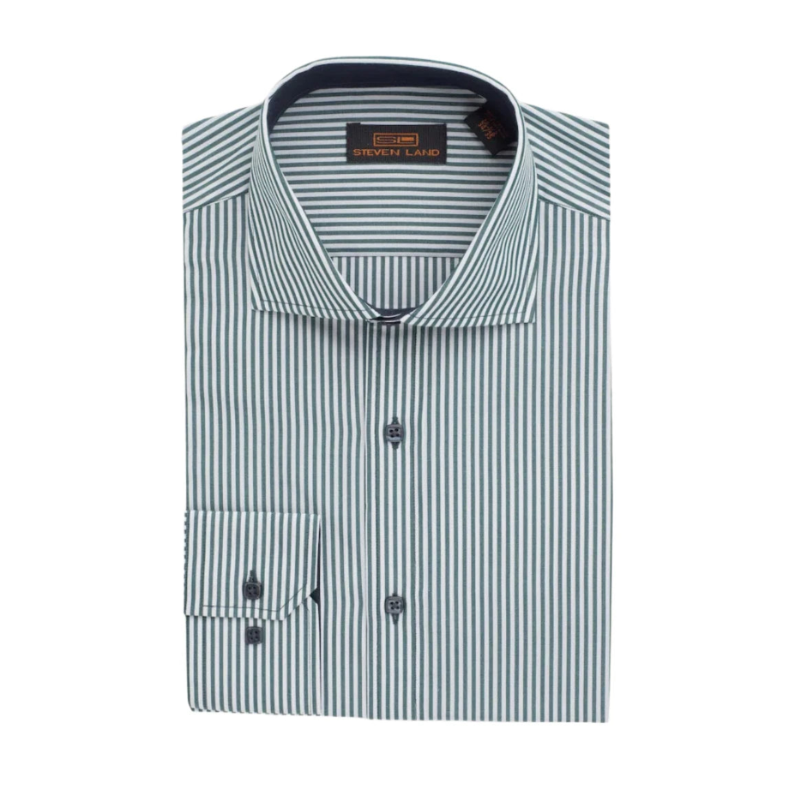 The "Earl" Striped Dress Shirt by Steven Land | Barrel Cuff & Spread Collar | Forest Green - shirt | New York Man Suits