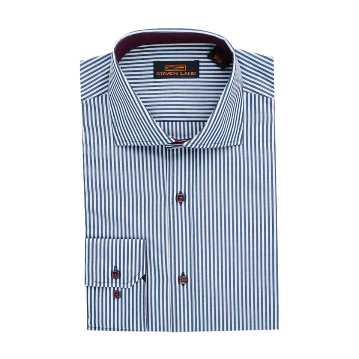 DRESS SHIRT FOLDED FLAT NAVY STRIPE