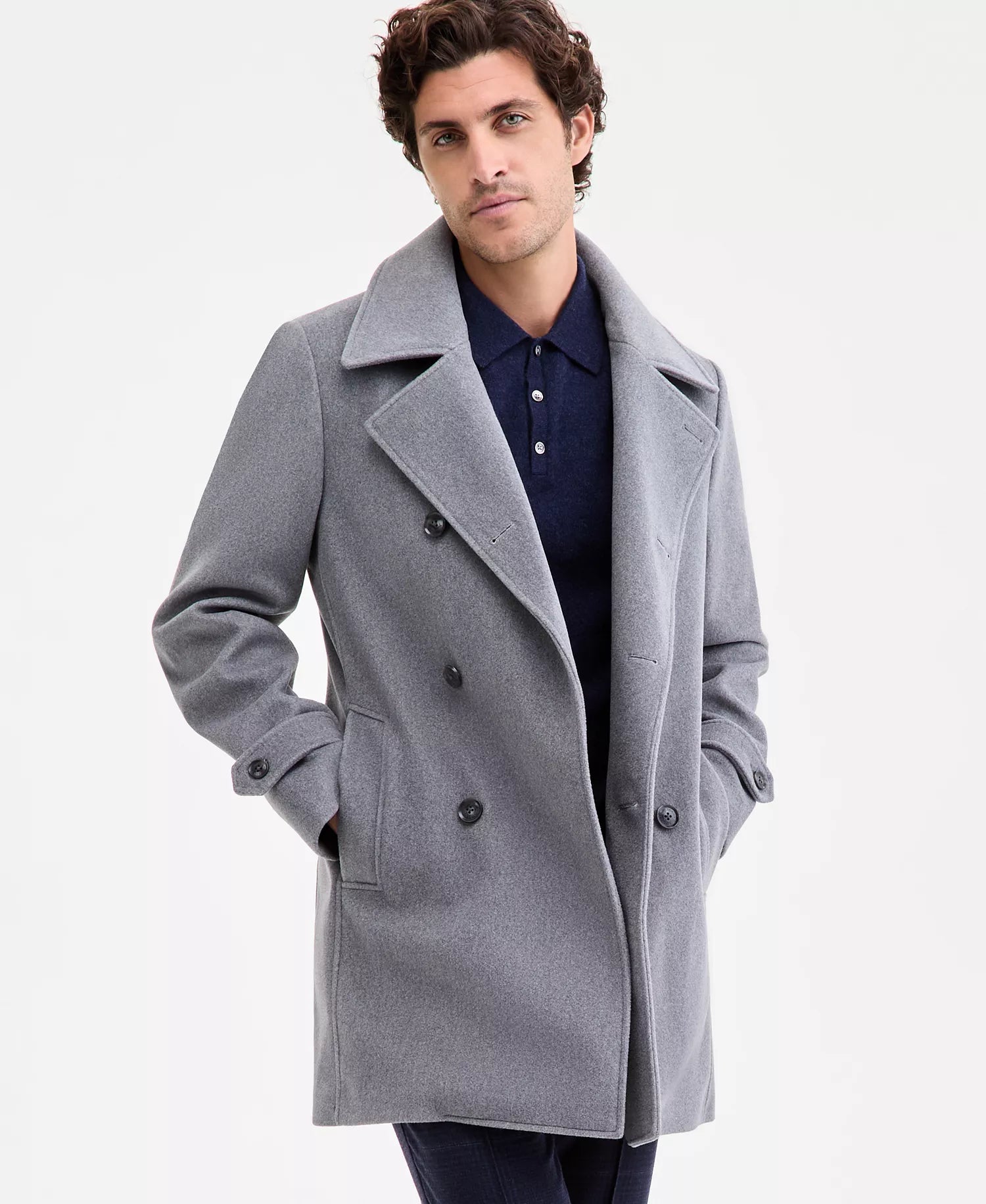 Tommy Hilifiger Light Grey Men's Classic-Fit Double Breasted Overcoat - jacket | New York Man Suits