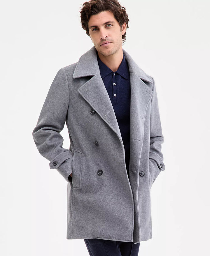 Tommy Hilifiger Light Grey Men's Classic-Fit Double Breasted Overcoat